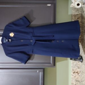 Classic Navy Belted Button-Front Women's Dress